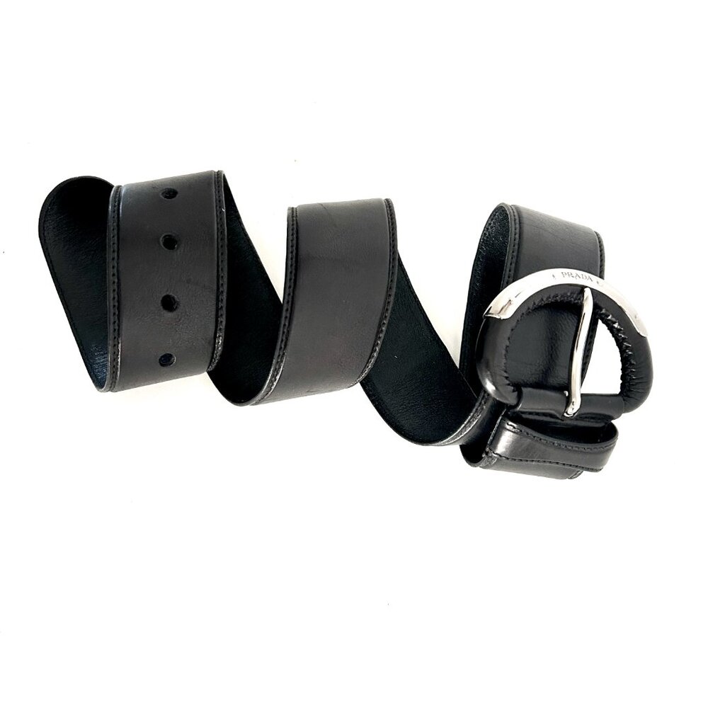 Prada UNISEX Black Leather Belt Size 34 - Picture 3 of 10